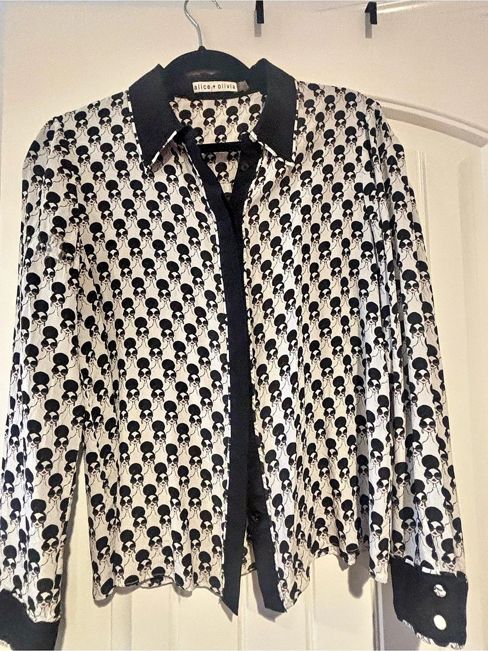 Alice + Olivia Willa Silk Button-Up Shirt White & Black